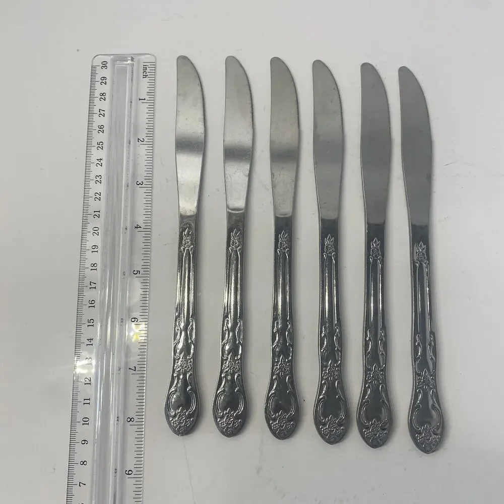 Vintage Oneida Venus Stainless Steel Dinner Knives Set of 6 Floral Scroll